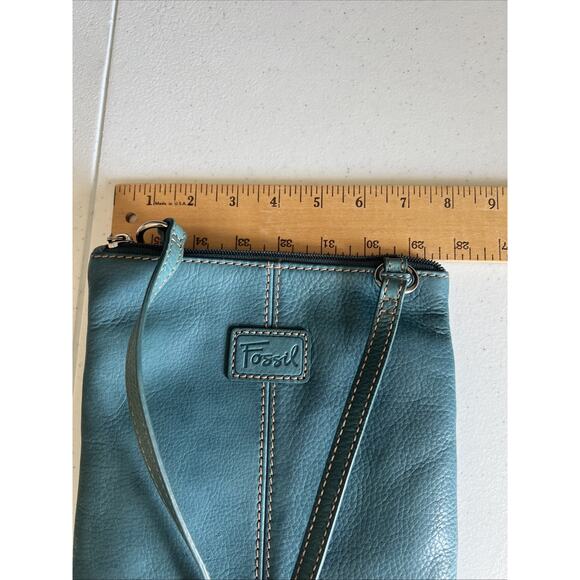 Fossil turquoise crossover leather bag purse hobo y2k vintage shoulder blue - Picture 10 of 11